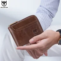 BULLCAPTAIN Men's Genuine Leather Wallet Business Casual Retro RFID Zipper Coin Purse Multi-Card Slot Cash Clip 2