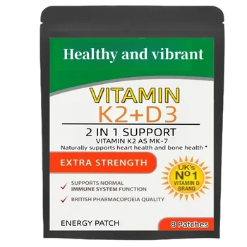 Vitamina K2 (con cerotti D3 Fornitura settimanale per 8 persone, contiene vitamina D e K complessa Premium non Gmo, biotina e acido folico