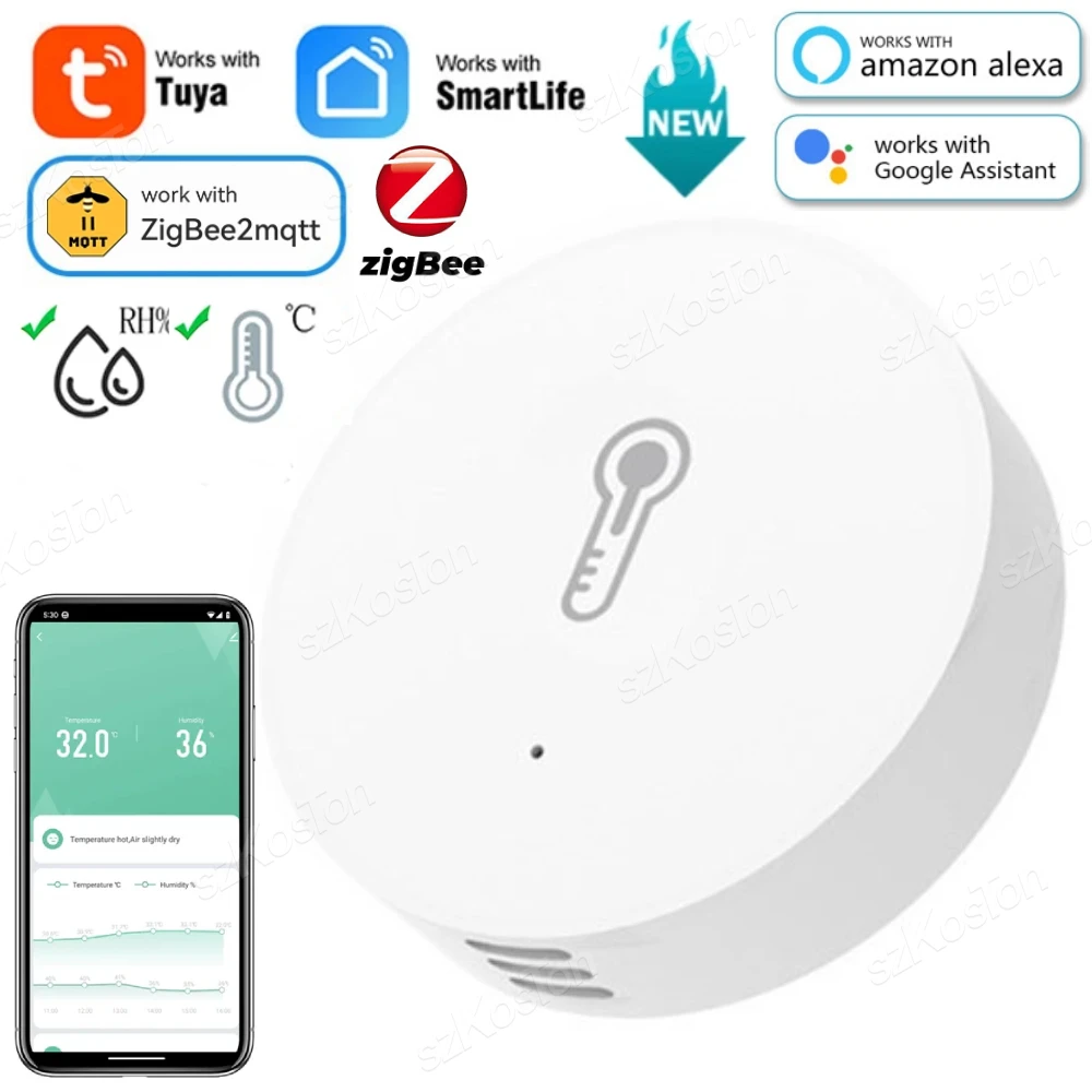 Tuya ZigBee Smart Temperature And Humidity Sensor Smart Life APP Monitor Control Works with Alexa Google Home Zigbee2mqtt temperature humidity sensor temperature humidity meter