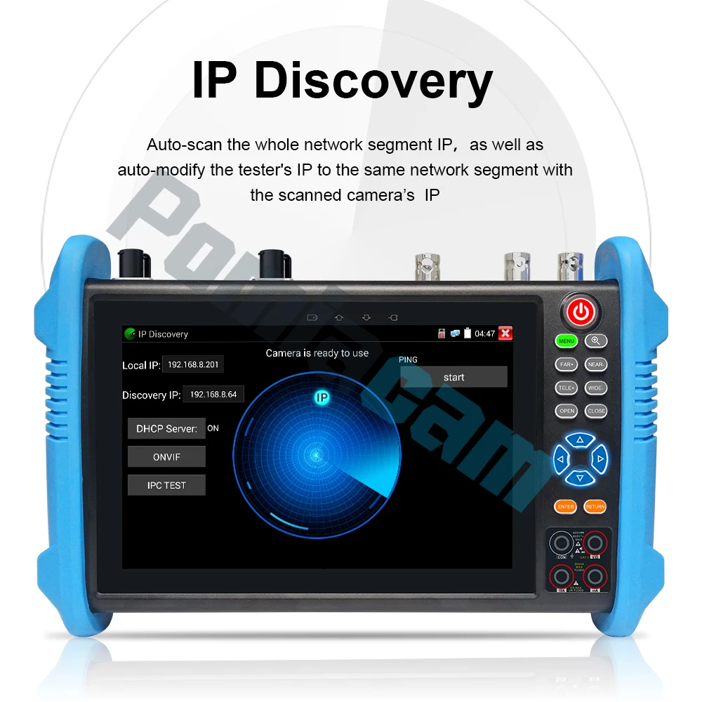 Tester per telecamera IP touch IPS da 7 pollici, tester CCTV 8K IP H.265/8MP AHD TVI CVI con 90W PoE++, controllo PTZ, test cavo TDR UTP/RJ45 - immagine 2