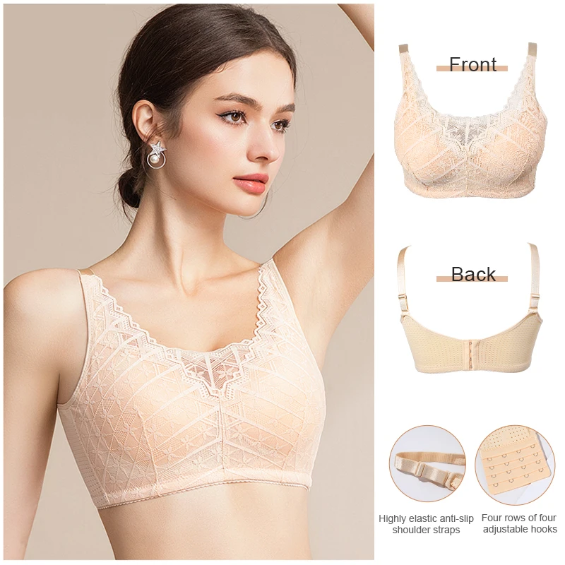 LERVANLA 2566 Strong Breathability Mastectomy Bra Women with Pocket Breast Form Pads Included Adjustable Cotton Comfort Large 4