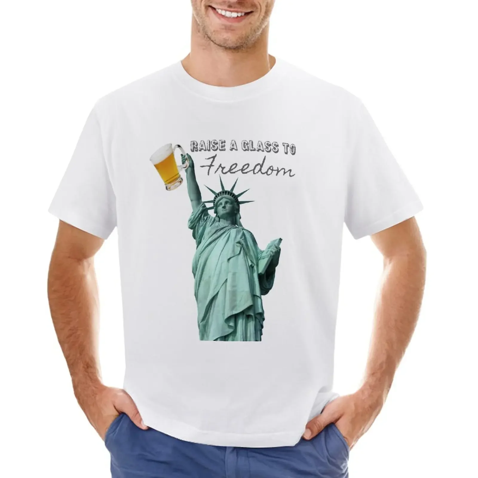 

Raise a Glass to Freedom T-Shirt oversizeds for a boy heavyweights summer clothes plain black t shirts men
