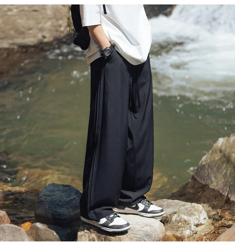 Cool Feeling Ice Silk Breathable Casual Pants Men Summer Loose Slightly Wide Sports Pants Japanese Solid Color Workwear Trousers