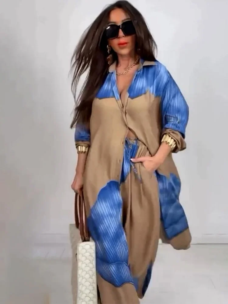 Wmstar Two Piece Set Women Wholesale Elegant Sexy Printed Mid Length Top Wide Leg Pants Spring 2025 for Foreign Trade Sets