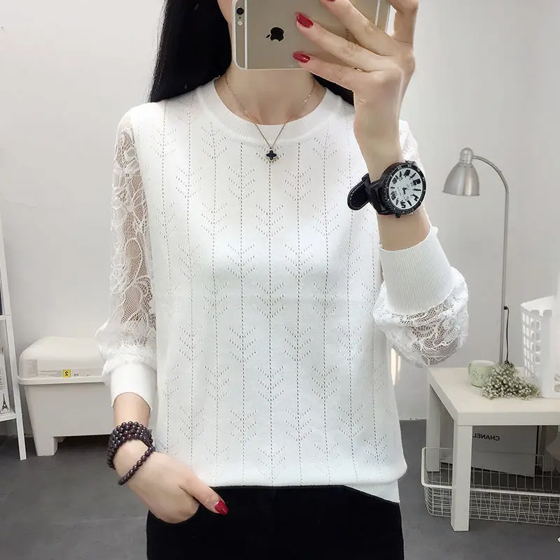 turtleneck Winter 2021 new round neck lace knitted bottoming sweater ladies GRAY22 white sweater Sweaters