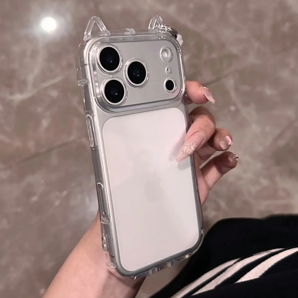 3D Ears Clear Case with Cute Star Angel Wings Pendant