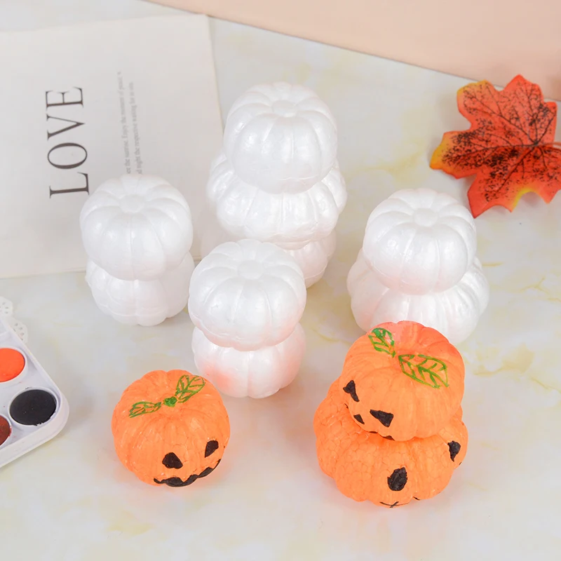 10 Stück 6/8 cm weiße Schaumstoff-Kürbismodelle, Polystyrol-Styropor, künstliche Kürbisse, Halloween-Dekoration, DIY, handgefertigtes Handwerk für Kinder – Detail 2