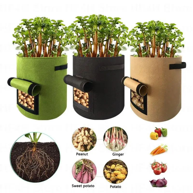 

Potato Pot Plant Grow Bags Jardin Planting Bag Home Garden Fruit Fabric Plants Growing Moisturizing 4/7/10 Gallon