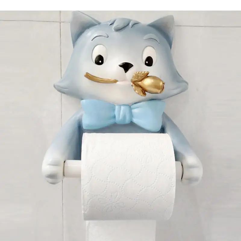 

Cute Cats Roll Holders Bathroom Resin Rabbits Towel Holder Modern Paper Towel Dispenser Toilet Bath Shelf Holder Punch Free Hook