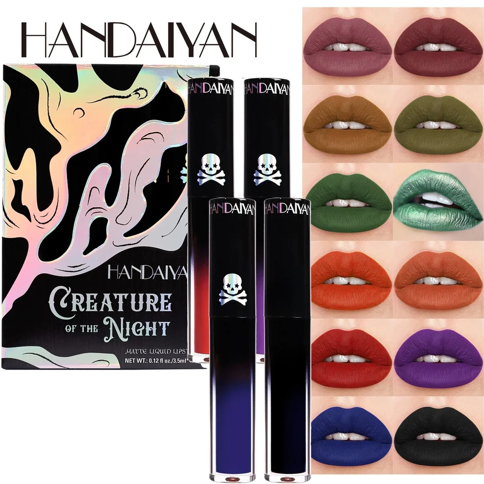 リップティント＆グロス セット 4 個マット口紅セット防水セクシーな緑紫黒リップグロス光沢のある
