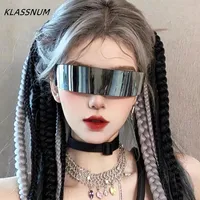 KLASSNUM Futuristic Narrow Cyclops Visor Sunglasses Women Men Laser Eyeglasses UV400 Mirrored Lens Costume Party Eyewear Glasses - Image 2