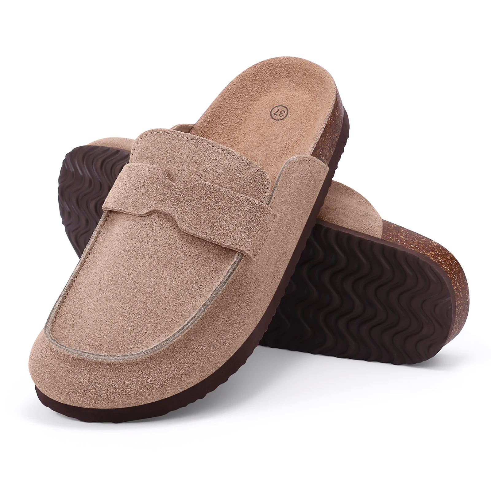 Bebealy Women's Suede New Genuine Mules Men Fashion Potato Shoes With Arch Support Comfy Cork Footbed Clogs Slippers_vogvips.com