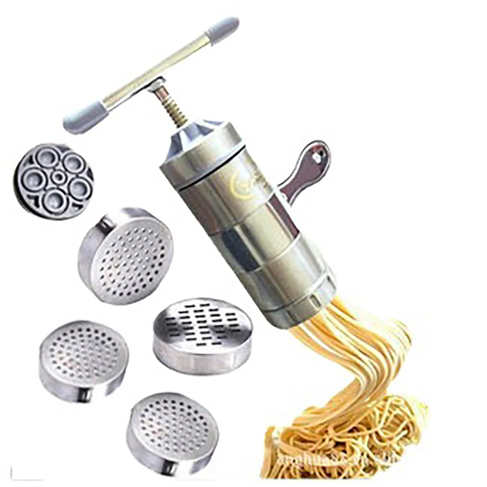 Stainless Steel Noodle Machine for Home Use, Manual Noodle Sheeter, Small Sheeter, 5 Molds, Kitchen Tools