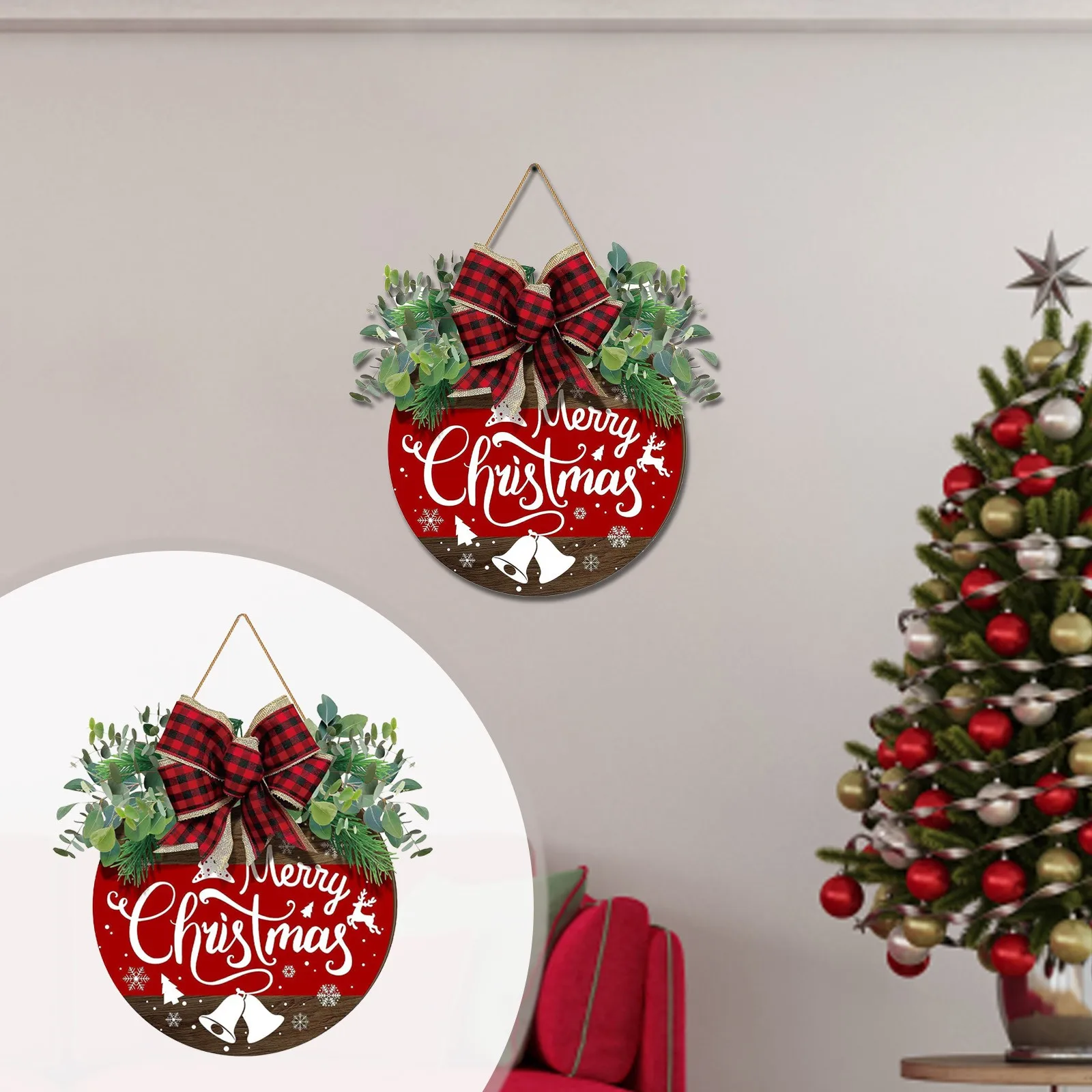 

Деревянный Рождественский венок, дверные подвесные украшения, рождественские подвески, Рождественский Декор для дома, 2021, товары для нового года