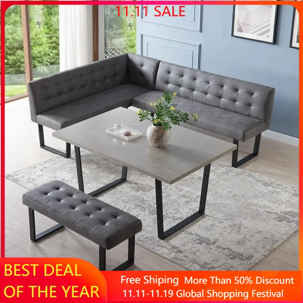 Dining Table Set, Modern Kitchen Table with Right Seat Corner Bench and Bench for Family Dining Room Furniture, Set
