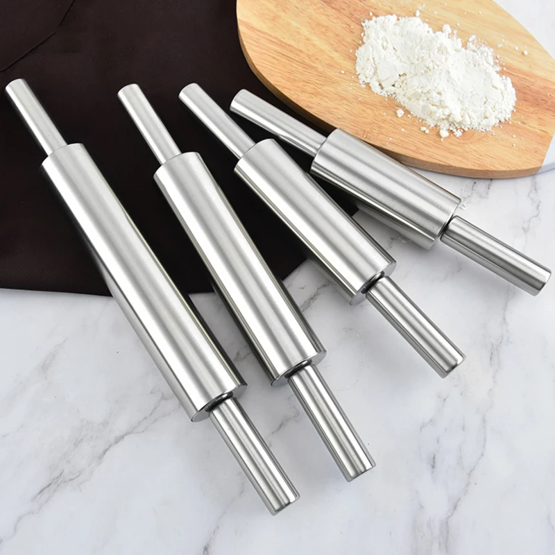 

Stainless Steel Rolling Pin Non-stick Pastry Dough Roller Bake Pizza Noodles Dumpling Cookie Pie Making Baking Tool For Kitchen