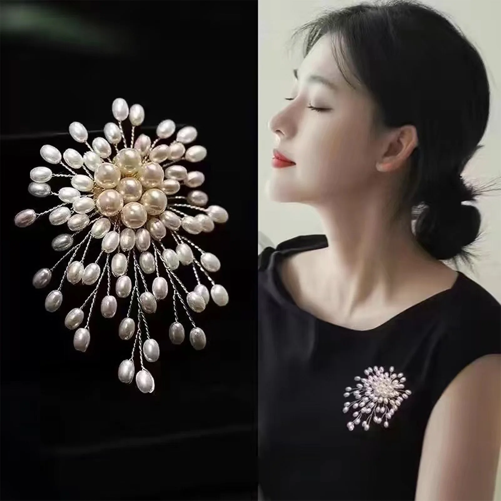 Mode Weiße Perlen Blume Broschen frauen Legierung Corsage Pin Dame Kleidung Schal Ornamente Brautjungfern Perlen Boutonnieres – Detail 1