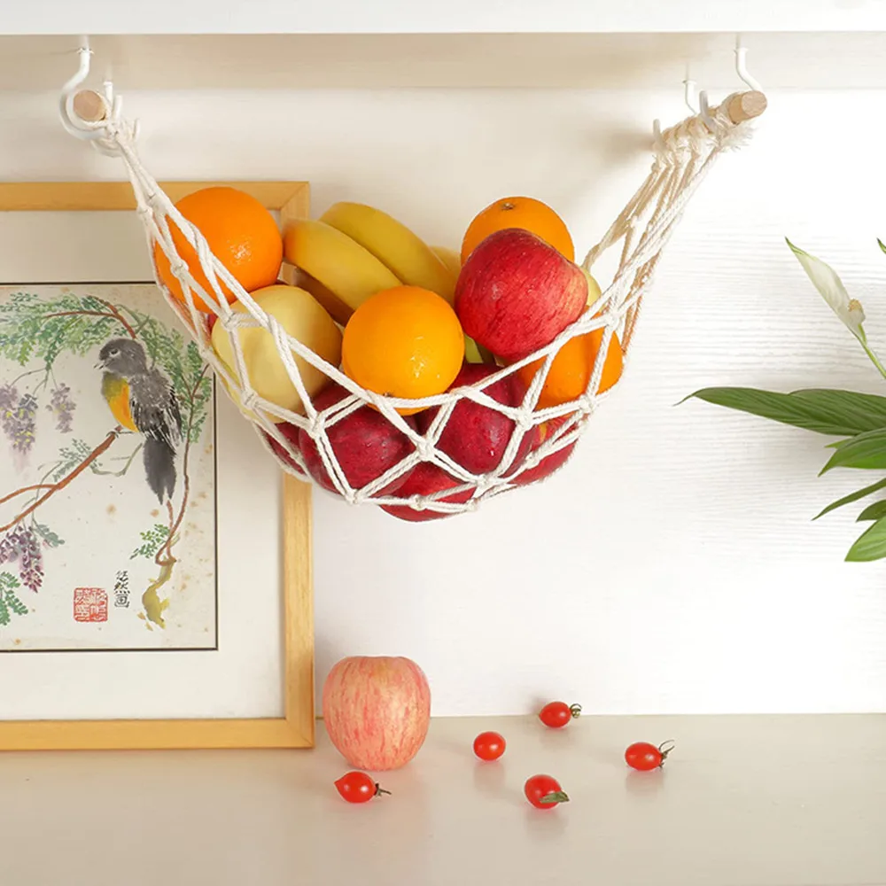 

Macrame Fruit Hammock Under Cabinet Storage Fruits Net Boho Vegetable Basket Hanging Holder