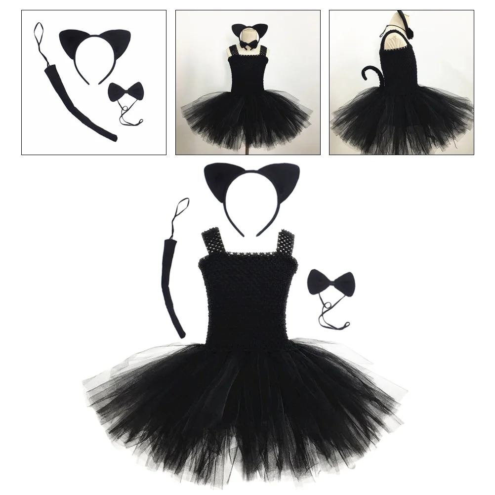 

Cat Skirt Suit Kids Tutu Halloween Costume Black Girls Dress Cotton Children's Kit Skirts
