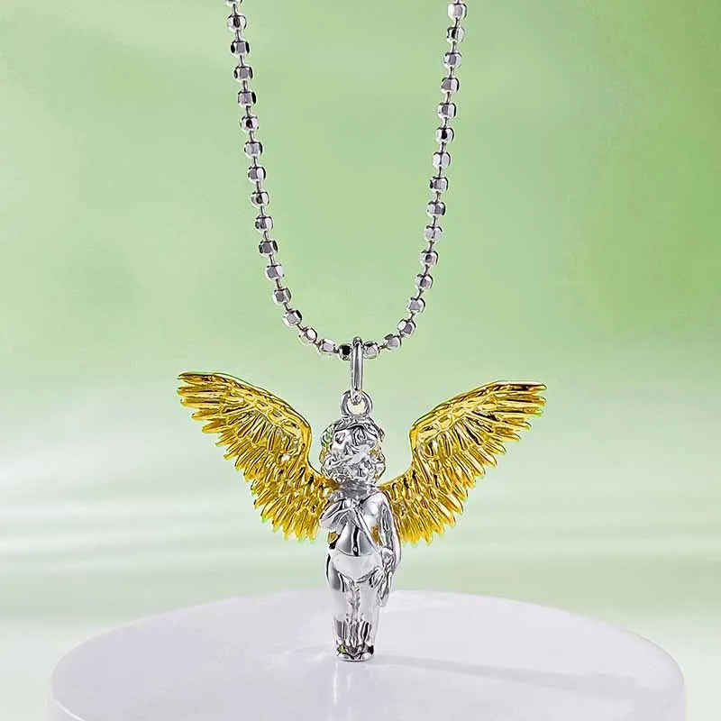 

Jewelry Antique Style Little Angel Little Wings Guardian Pendant Love God Necklace New Women 925 Silver Retro