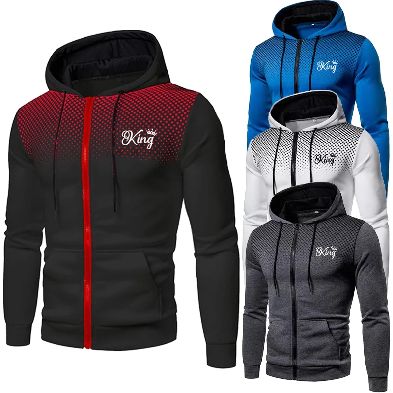 Fashion Men Personality King Printing Hoodies Sweatshirts Autumn Winter Spring Fleece Zipper Jackets 2023 new men s printing beta racing motocross motorcycle fashion splicing windbreaker zipper jackets leisure slim hoodies coat