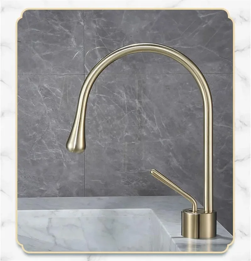 Description Picture 4 of itemBrushed Gold Bathroom Faucet  Basin Hot Cold Black Sink Brass Kitchen Swivel Sink Water Crane