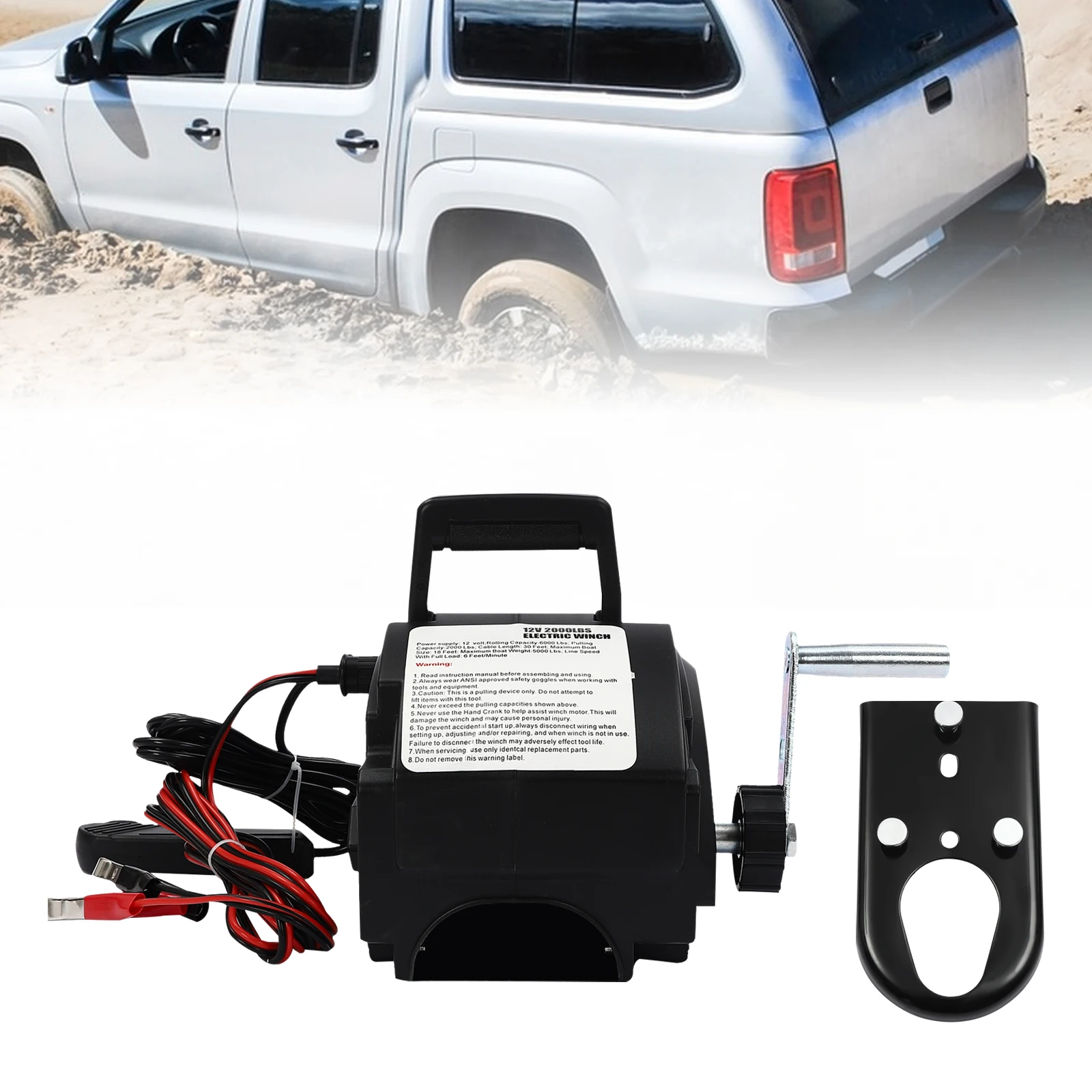 Electric Winch 12V 2000Lbs with Motor Winch Cable Lifter