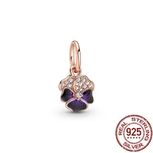  Sparkling Pink Daisy Flower & Cherry Blossom Dangle Charms Beads 925 Sterling Silver Fit Original Pandora Bracelet Women Jewelry 