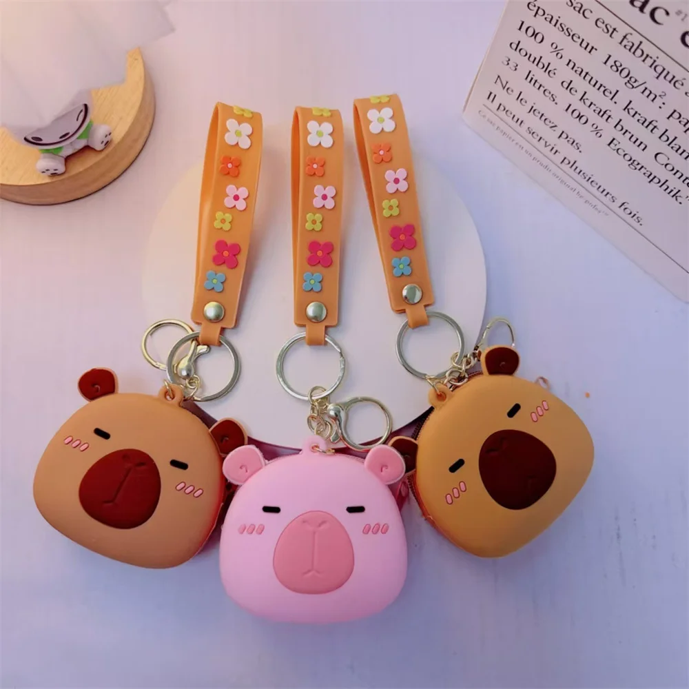 Mini Silicone Capybara Coin Purse Keychain Cartoon Cute Wallet Student Card Bag Car Bag Pendant Keyring For Children'S Gifts