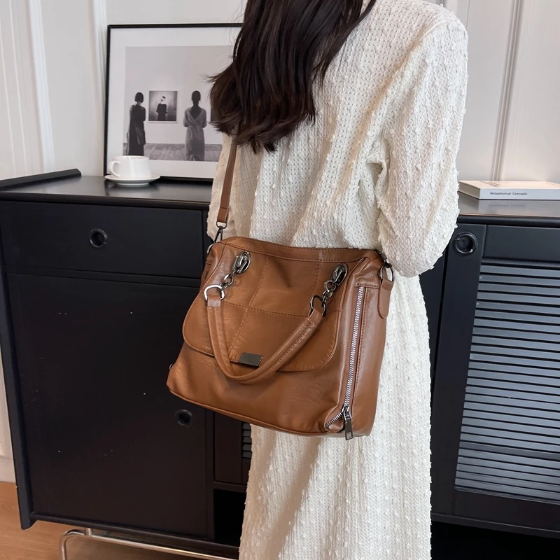 

2024 Women Daily Casual Tote Fashion PU Leather Shoulder Bags Large Capacity Crossbody Soft Shopping Students Ladies Handbag