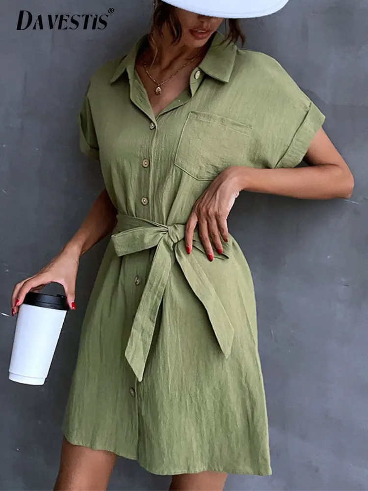Simple Commuting Cotton Linen Shirt Dress Women 2023 Summer Light