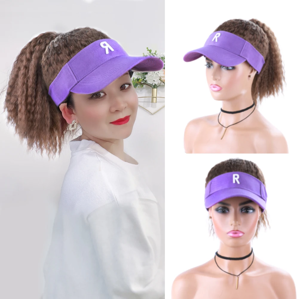 Lydia Adjustable Kinky Straight Synthetic CurlyHair Ponytail Extension Wig Hat Travel Beach Baseball Cap All-in-one Easy to Wear