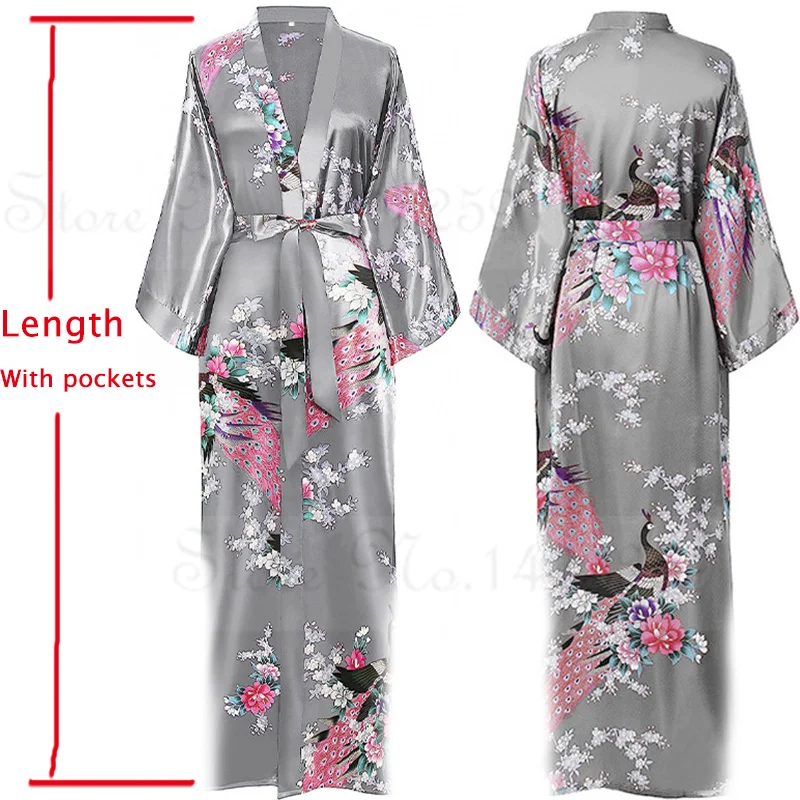 Elegant Satin Kimono Robe with Pockets - Women's Luxurious Loungewear and Bridal Dressing Gown