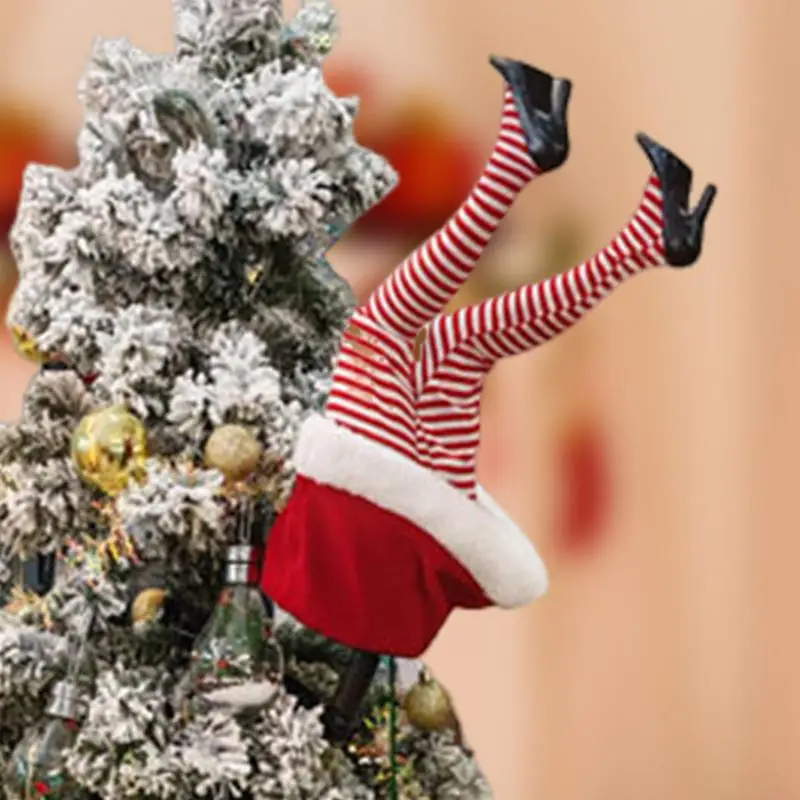 Christmas Elfs Leg Tree Pendant Swinging Elfs Leg Xmas Tree Topper Garland Poseable Plush Christmas Party Home Decor
