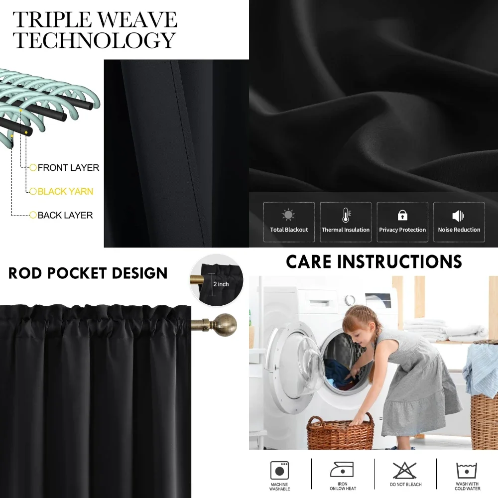 Blackout Thermal Insulated Curtains for Window Decoration - Light Reducing Drapes for Living Room, Bedroom, and Office