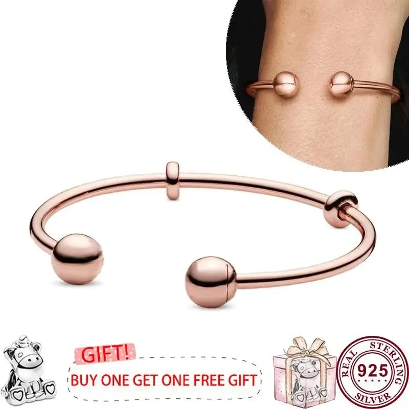 Hot Selling 925 Silver Classic Sparkling Star Moon Snake Women's Original Open Sign Bracelet Wedding DIY Charm Jewelry