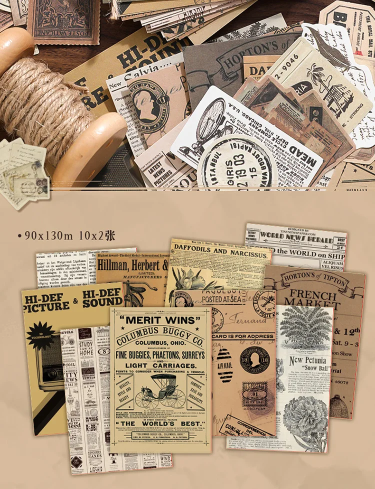 100 teile/paket Vintage Memo Papier Set DIY Scrapbooking Schule Liefert Dekor Junk Journal Kennzeichnung Kreative Schreibwaren Notizen Papier – Detail 9
