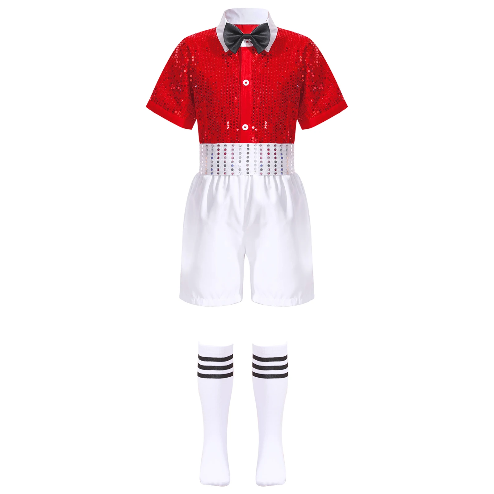 

Kids Boys Jazz Dance Outfits Short Sleeve Shirt with Pants New Years Day Celebration Recital Competition Performance Costume