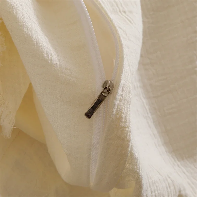 4Pcs Pure Cotton Double Layer Crinkle Yarn Soft Natural Skin-friendly Bedding Set Duvet Cover Bed Sheet/Fitted Sheet Pillowcases