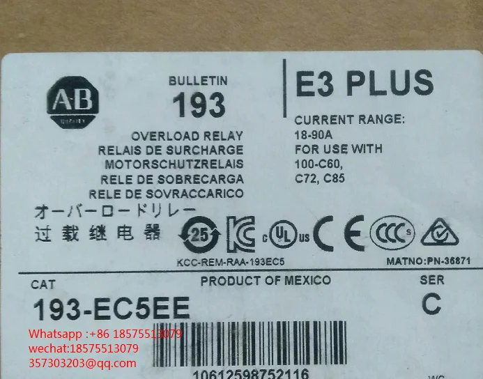 

Для реле перегрузки Allen-Bradley 193-EC5EE 18-90A Новинка