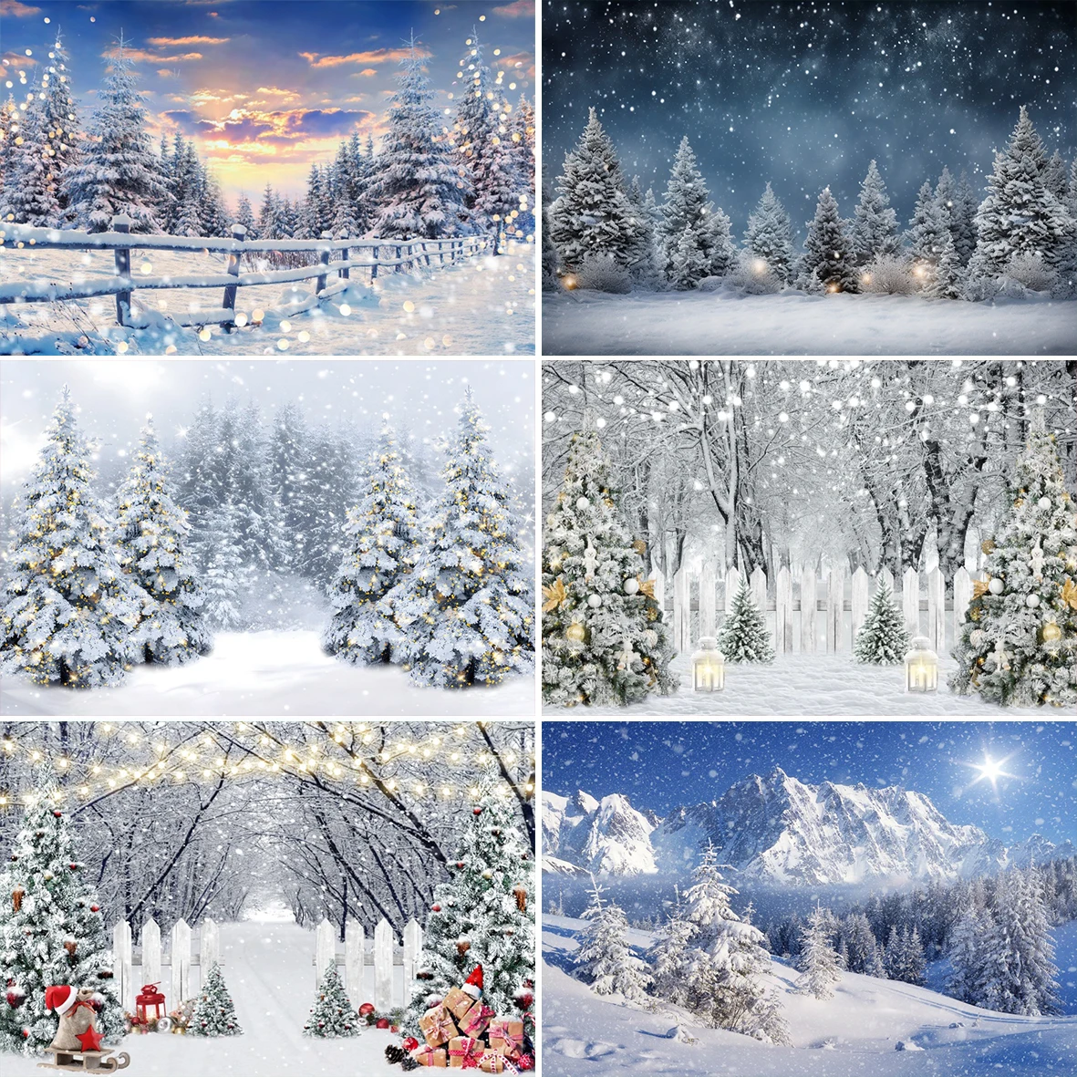 Laeacco Weihnachts-Fotohintergrund – 3,4 X 2,4 M | Mit Weihnachtsbäumen, Geschenken, Schneemann, Winterwald-Design