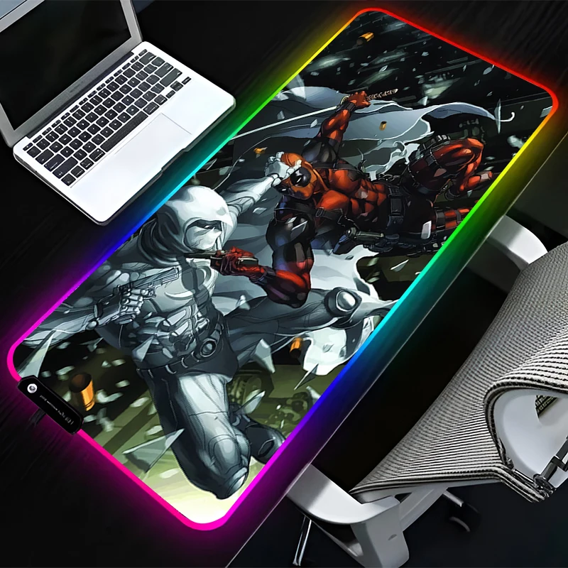 

LED Mouse Pad Marvel Moon Knight Large Game RGB Mousepad Computer Keyboard Office Desk Pad Laptop Desktop Accessories Non Slip