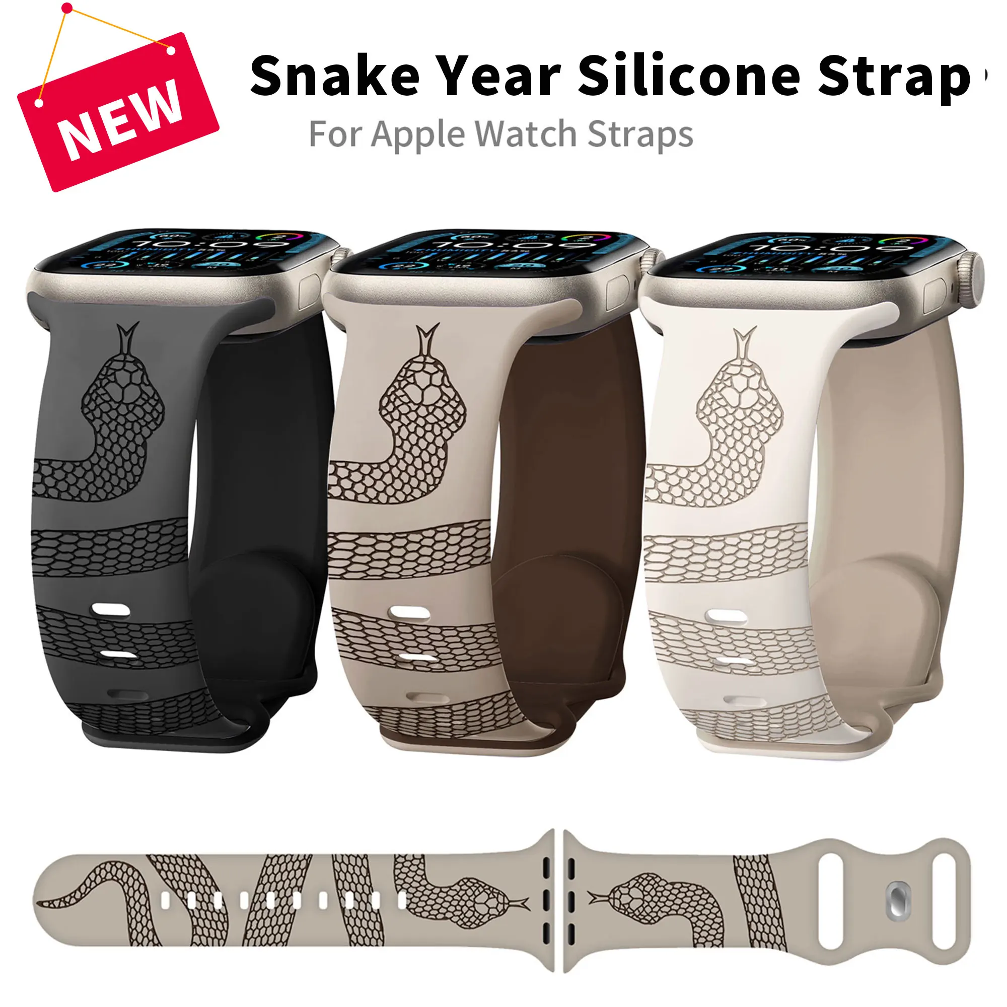 2025 Schlangenmuster-Armband für Apple Watch S10 46 mm, 42 mm, 45 mm, 44 mm, 41 mm, 40 mm, 38 mm, weiches Silikonarmband für IWatch-Serie