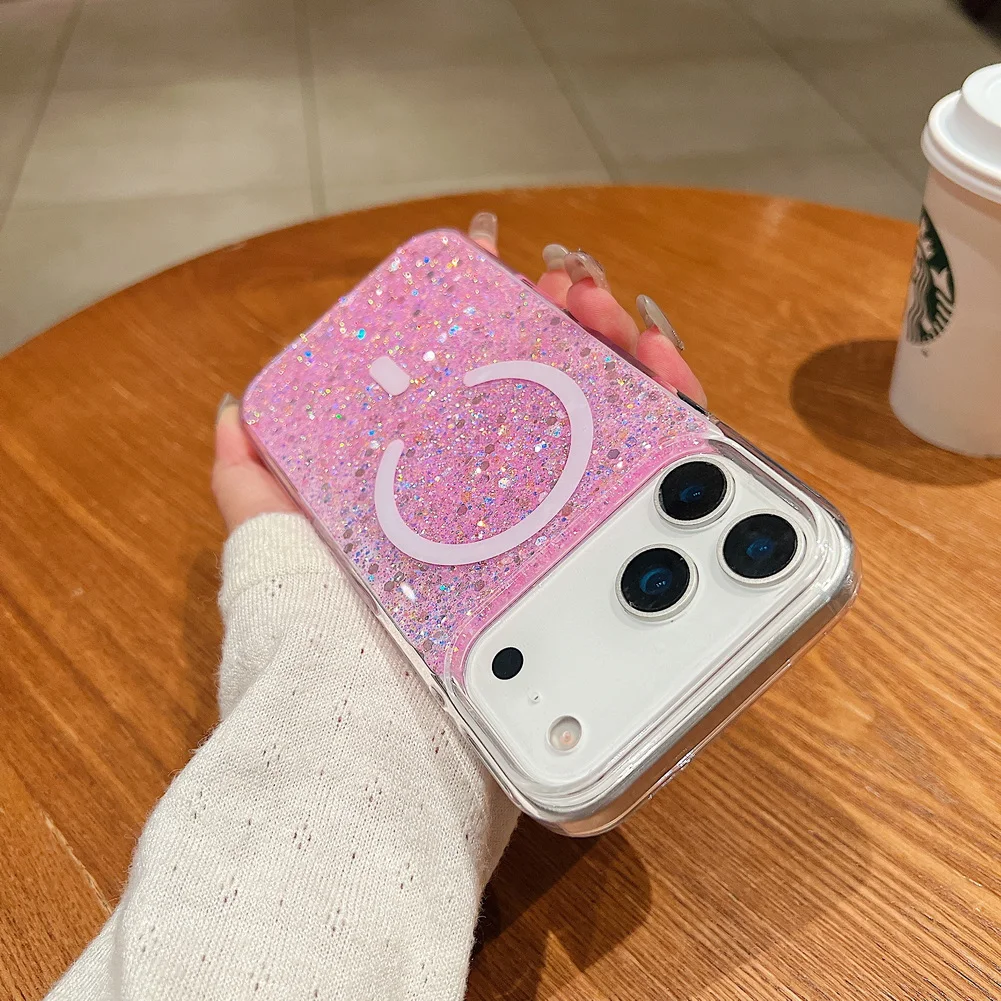 Shiny Glitter Drip Resin Phone Case with Built-in Magnetic Ring