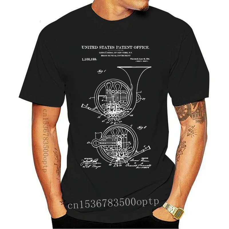 

Science French Horn Patent Music Brass Band Orchestra History New 2021 High-Elastic Cotton Brand Clothing Customized T Shirts