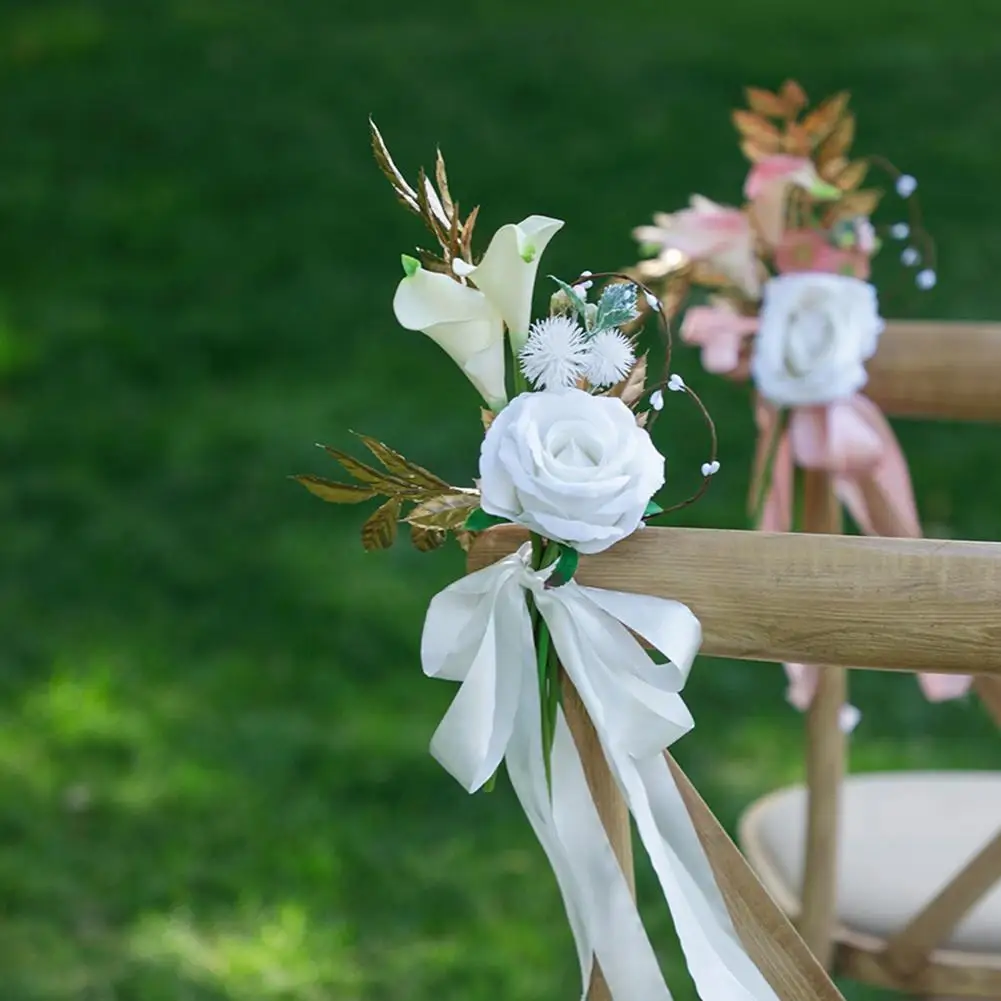 

NEW Artificial Chair Back Flower Multi-color Pew Flowers For Weddings Church Ceremony Party Chair Decor