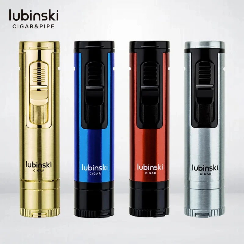 

LUBINSKI Butane Gas Lighter Metal Outdoor Windproof Direct Punch Blue Flame Portable Cigar Lighter High-end Gift for Men