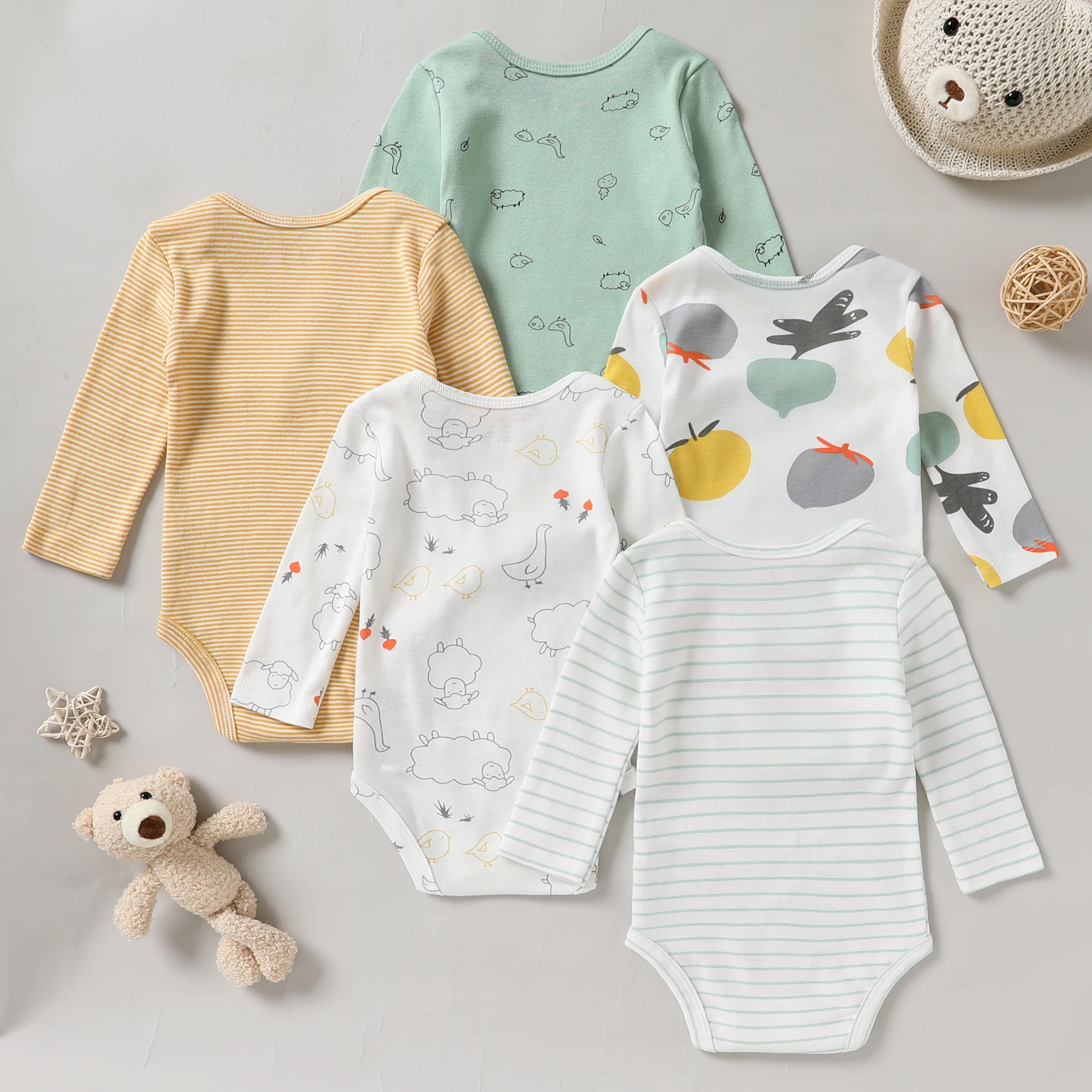 5-Pack Winter Toddler Baby Boys Girls Long Sleeve Cotton Onesie baby bodysuit cotton romper Bodysuit Romper Clothes Outfits for 0-24 Months