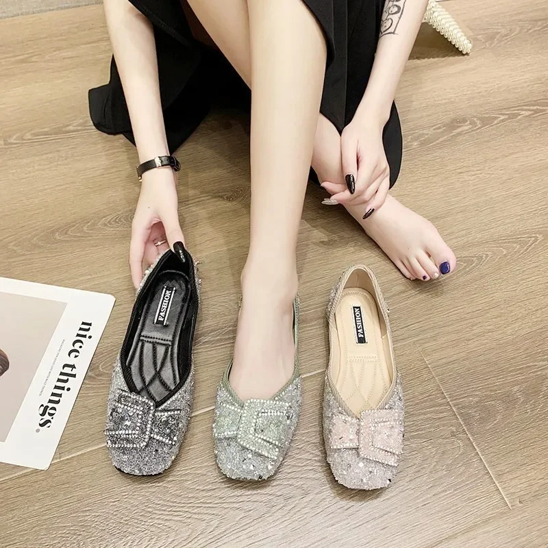 Womens Shoes New Summer Women's Flat Shoes Fashion Rhinestone Slip-On Sandals Ladies Daily Party Luxury Shoes Zapatos De Mujer