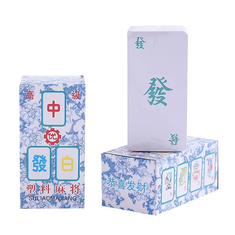 136 Sheets/Set Portable Mahjong Cards Playing Cards PVC Handheld Mahjong Board Game for Family Friends Gathering Parties 2